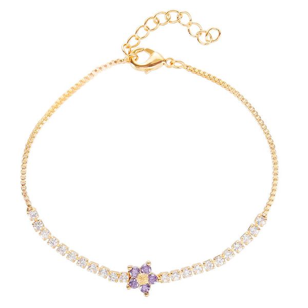 Braccialetti Poulisa Fiore Bracciale a catena da tennis Sterling Sier S Tenis Braccialetti con zirconi placcati oro per donna