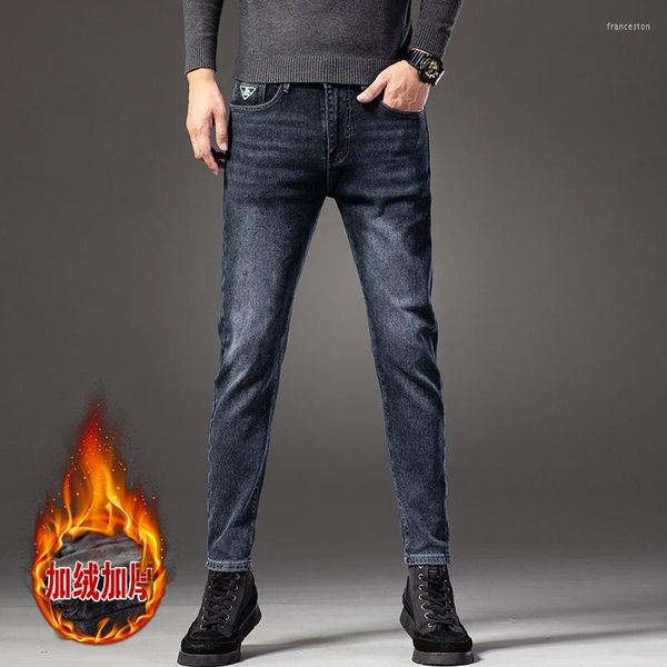 Jeans da uomo 2023 Pantaloni casual termici sottili elastici a vita media da uomo