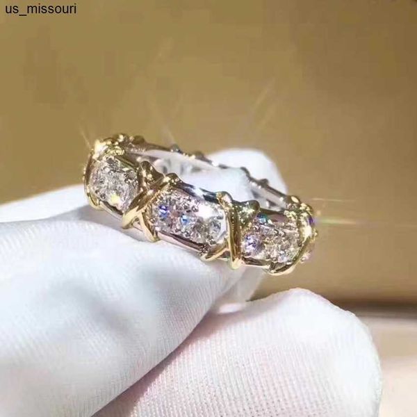 Полосы Rings Cross 10k Gold 4mm Lab Diamond Ring 925 Стерлинговые обручальные кольца для женщин для женщин для мужчин.