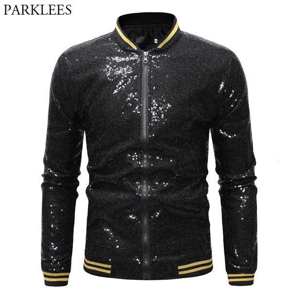 Giacche da uomo Mens Black Sequin Varsity and Coats 2023 Shinny Glitter Nightclub Disco DJ Prom Jacket Bomber Maschile Jaqueta Masculina 230522