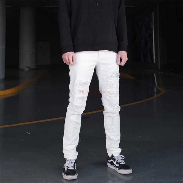 Jeans Designerkleidung Amires Jeans Denim-Hosen Amies White Diamond Studed Jeans für Männer mit Löchern Superheiße trendige lange Hosen