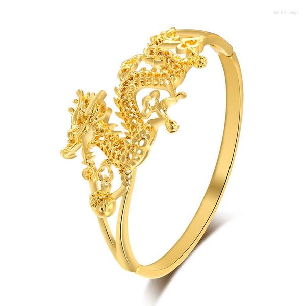 Bangle Est Dragon Patterned Gold Filled Trendy Hollow Bracciale da donna regalo retrò