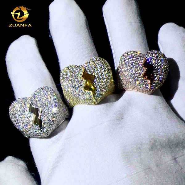 Hotsale Moissanite Jeia Hip Hop Anéis de coração quebrado Passe o testador de diamante positivo