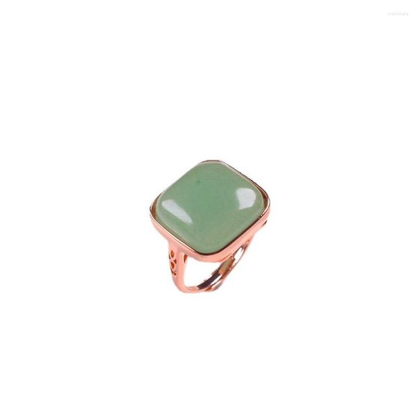 Кластерные кольца натуральный светло -зеленый квадрат нефрит 14k розового золота Jadeit