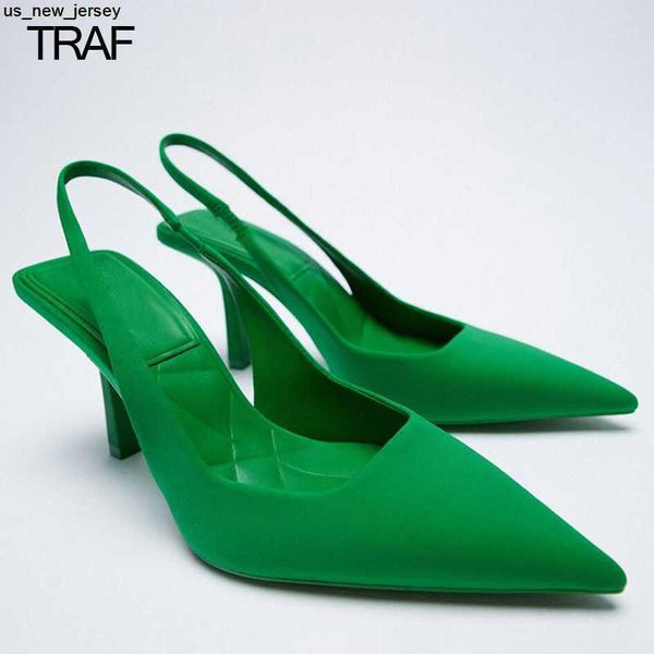 Sandálias traf mulheres saltos de bomba sapatos slingback 2023 salto alto salto alto preto verde casamentos de noiva