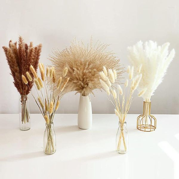 Flores decorativas 100pcs/conjunto Pampas Grass Bouquet Faça com caudas secas naturais pomposo marrom pomposo cerca de 19 polegadas