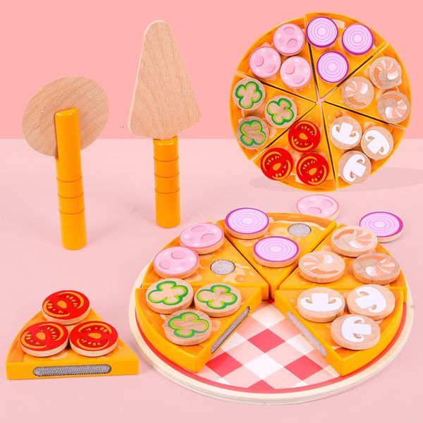 Cucine Gioca cibo 27 pezzi Pizza Giocattoli di legno Cibo Cucina Simulazione Stoviglie Cucina per bambini Giochi di imitazione Gioco di taglio di frutta e verdura 230520