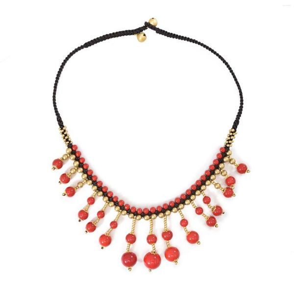 Ketten Bohemian Ethnische Rot Türkis Perlen Glocken Quaste Choker Halskette Für Frauen Tribal Braut Hochzeit Hals Kette Collares Schmuck