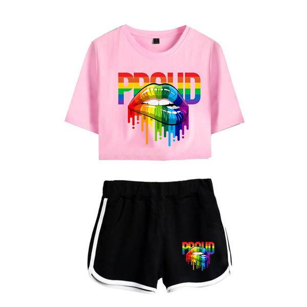 ЛГБТ Pride Love выигрывает Sexy 2 Piece Set Women Concunto Feminino Women Crop Top Top, а шорты устанавливают две кусочки одежды LGBTQ