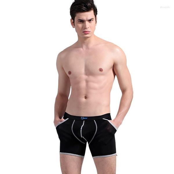 Mutande Aibc Intimo uomo Pantaloncini boxer in seta Custodia per pene Mutandine da bagno Tasche Traslucido Lingerie sexy Mutande lunghe Mutandine Solido