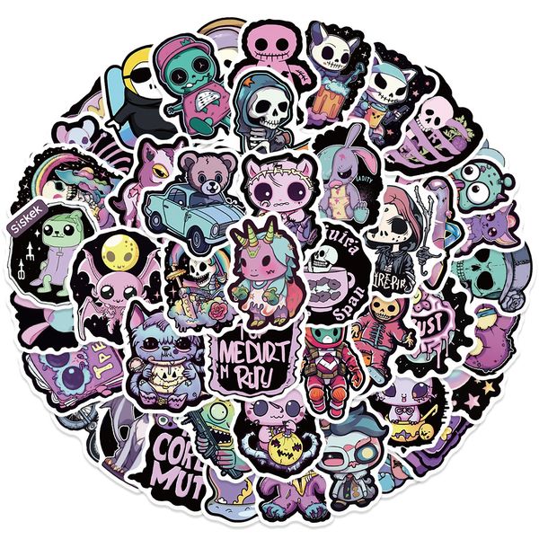 50PCS Viola Halloween Adesivi Per Skateboard Auto Bambino Casco Astuccio Diario Telefono Laptop Planner Decor Libro Album Giocattoli per bambini Chitarra Decalcomanie fai da te