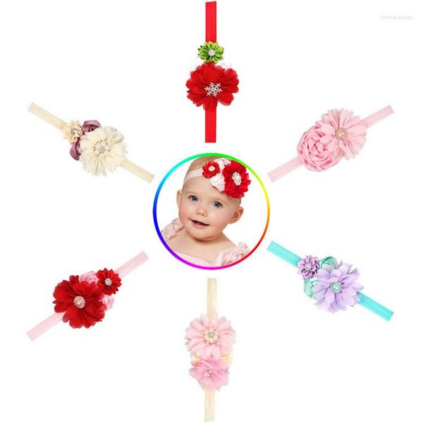 Haarspangen Baby Mädchen Schöne Schneeflocke Band Kinder Chiffon Blume Strass Elastische Stirnbänder Rose Stirnband Schmuck Großhandel 6PCS