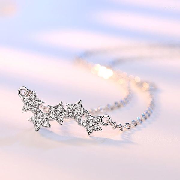 Catene in argento sterling 925 con design a stella di cristallo lucido collane a catena corta per gioielli da donna regalo di compleanno goccia all'ingrosso