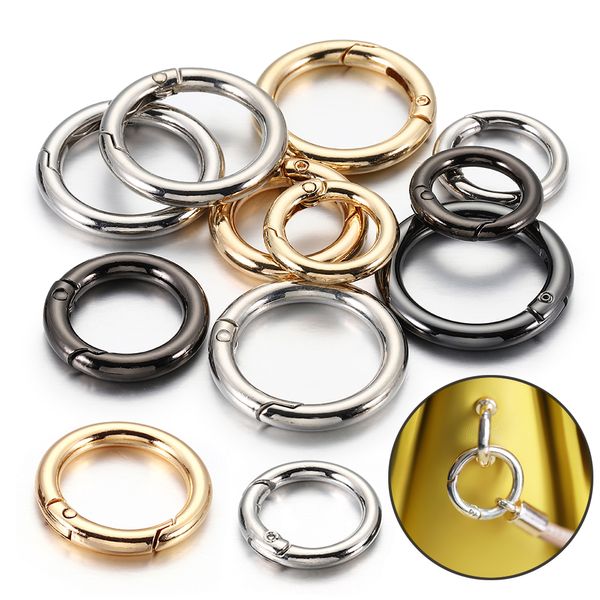 10pcs/5pcs Openable Metal Spring Flop Ring redondo carabineiro de chaveiro de calça de fivela do gancho de fivela de fivela para jóias