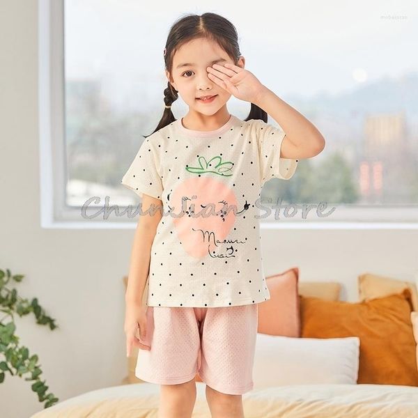 Kleidung Sets 2023 Sommer Mädchen Erdbeere Druck Baby Kleidung Atmungsaktive Baumwolle Stoff Teenager Mädchen Outfit