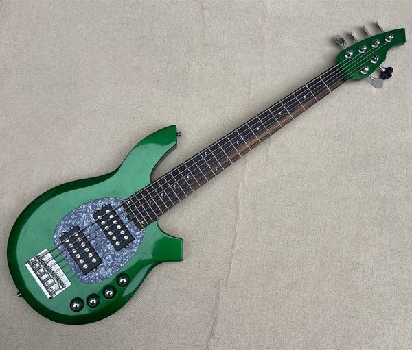 Factory 6 Strings 24 Frets Green Electric Bass Guitar com circuito ativo, lua embutido, pode ser personalizado