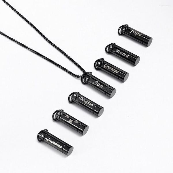 Catene Cilindro Nero In Acciaio Inossidabile Urna Di Cremazione Collana Con Ciondolo Umano Papa Mama Famiglia Cenere Collane Regalo Per Lui Con Catena