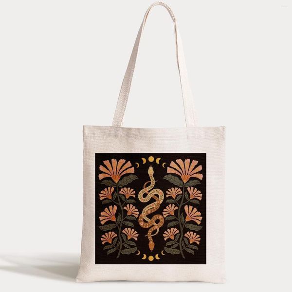 Bolsas de armazenamento Snakes Moon Snakes Art Print Canvas Kawaii Bag Harajuku Mulheres Compra Compra Menina Tote ombro