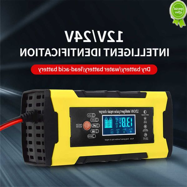 Car New 12V 10A 24V 5A Pulse Repair Battery Charger Intelligent SUV Car Motorcycle Battery Charge Tool Display LCD Gel Wet Lead Acid