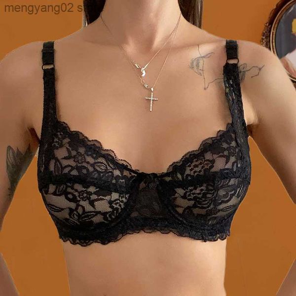 Bras Lace Think Up Bra Thin Bralette Top Top Top Buired B C Cup French Style Women Bras Transparent Bralette Deep V Sexy Lingerie T230522