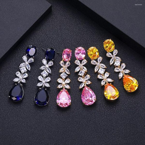 Brincos de colar Jankelly Fashion Water Grow for Women Wedding Party Cubic Zircon Dubai Brincho de noiva Boucle D'Oreille 2023