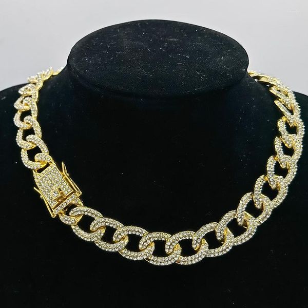 Correntes homens Hip Hop Iced Out Bling pavimentado Rhinestone Curb Chain Chain Colares