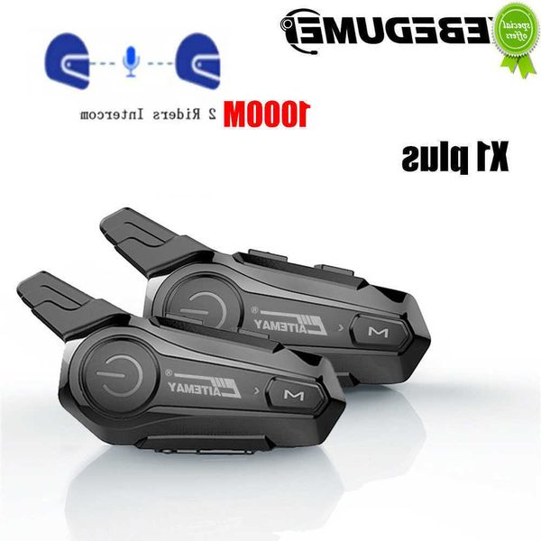 Auto Neue X1 Plus Motorrad Bluetooth 1000M Intercom Helm Headset Für 2 Fahrer Intercomunicador Moto Wasserdichte Sprech Kopfhörer