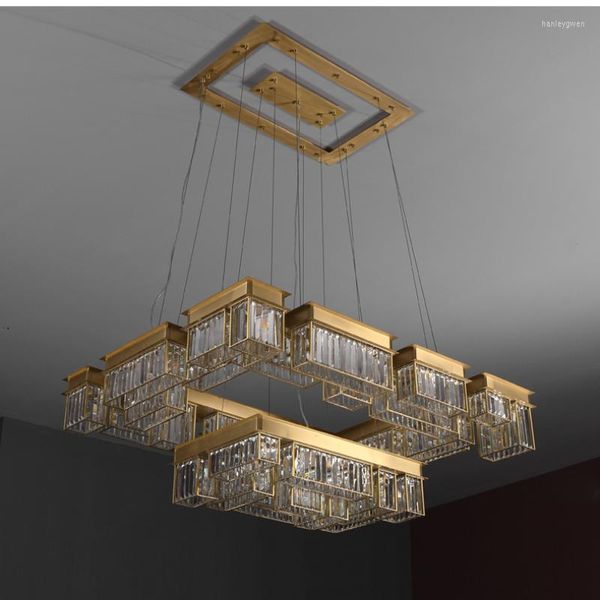 Luzes de teto Double Deck Sitting Room Chandelier Simples atmosférico Luxo Luxo Villa de estilo europeu El Lobby Floor