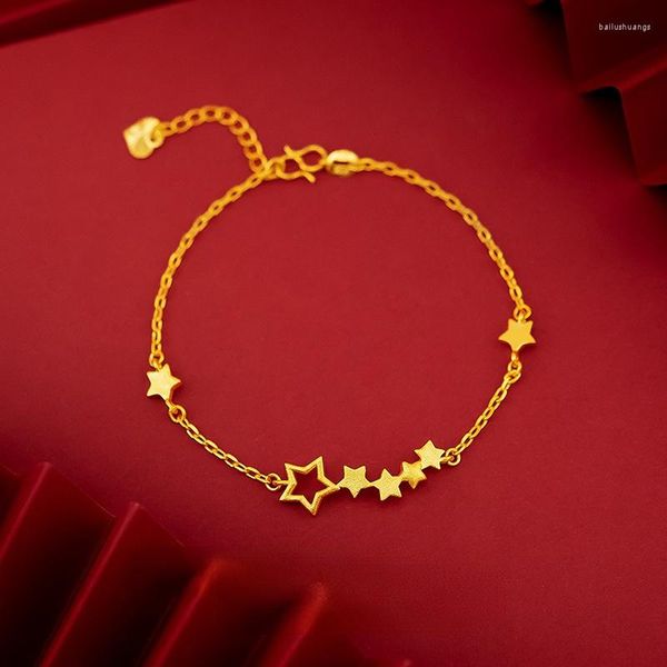 Bangle Moda 999 Gold Lovely Stars Pingente Pingente para mulheres noivado de noiva Jóias de jóias Real 24k Bangles