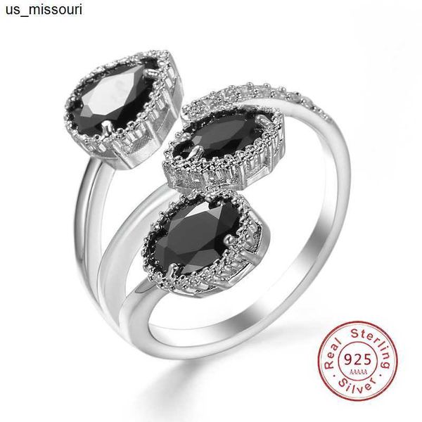 Bant Halkaları Moda Gümüş Renk Çok Katmanlı Açık Siyah CZ Zirkon Yüzükler Kadınlar İçin Anillos Geometrik İstiflenebilir Yeniden Uyumlanabilir Yüzükler Bague J230522