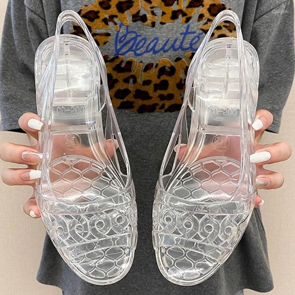 Scarpe eleganti da donna estate gelatina di cristallo moda singolo tacco medio sandali in plastica casual bocca bassa donne comode