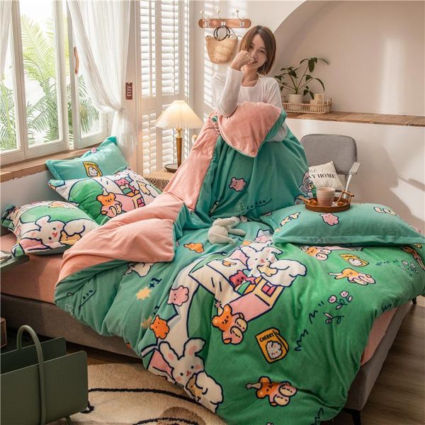 Bedding Sets 4pcs Warm Flannel Sheet Gift Duvet Capa Conjunto