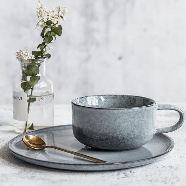 Tazze Piattini HF Creativo Porcellana Tazza da caffè Latte Ceramica Set europeo con manico Semplice Xicara Porcelana Contenitore per la casa