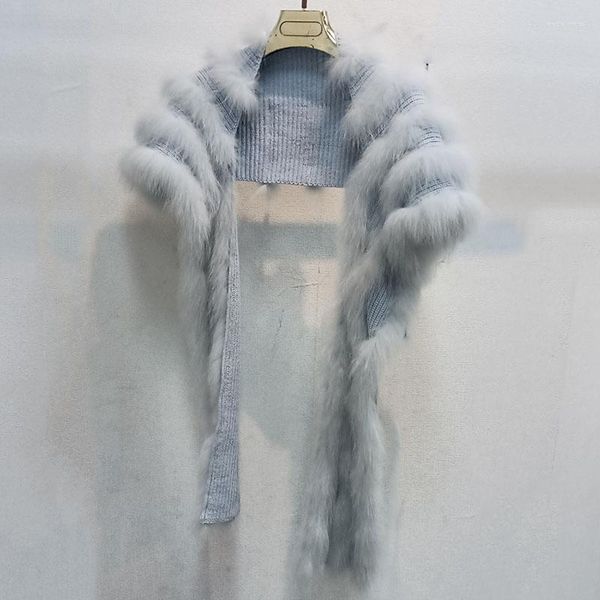 Sciarpe 2023 Autunno Donna Scialle in vera pelliccia lavorato a maglia Luxury Warm Female Natural Wrap