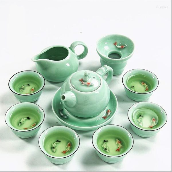 Чайные блюдцы чайные включают 1pot и 6 Jingdezhen Celadon Pissess хороший легкий чайник