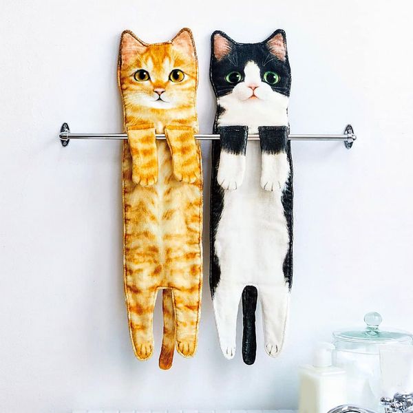 Toalhas de gato engraçadas Banela de mão de mão da cozinha Bola de toalha rápida seca macia Microfiber Toalhas criativas