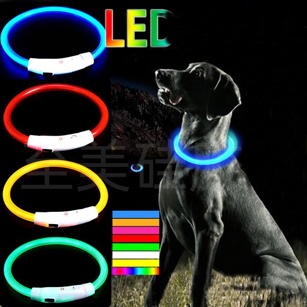 Collare di addestramento per cani con carica USB tagliata LED Caricatore luminoso per esterni Collari per cani da compagnia luce Collare per cani lampeggiante a LED regolabile a 6 colori con cavo di ricarica
