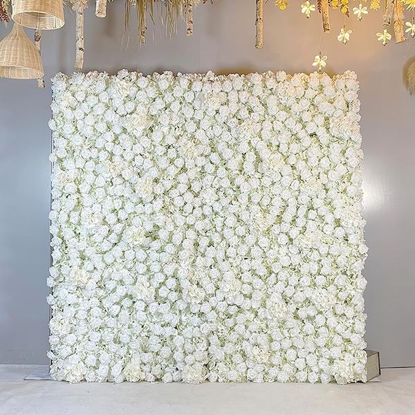 Fiori decorativi White Rose 5D Panno Fiore Wall Artificail Roll Up Tessuto Ortensia Floreale Matrimonio Sfondo Decor Hang Curtain Party Prop