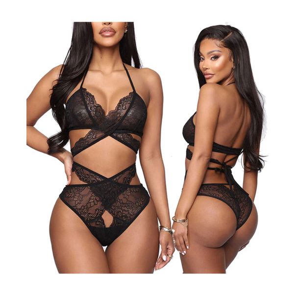 Mulheres lingerie por atacado em massa veja através de pura malha femme fishnet mulheres fishnets sexy quente transparente duas peças conjunto