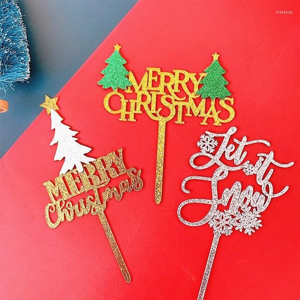 Şenlikli Malzemeler Mutlu Noel Pastası Topper Glitter, Noel Partisi Dekorasyonları için Kar Acrililik Cupcake Tree Dekor