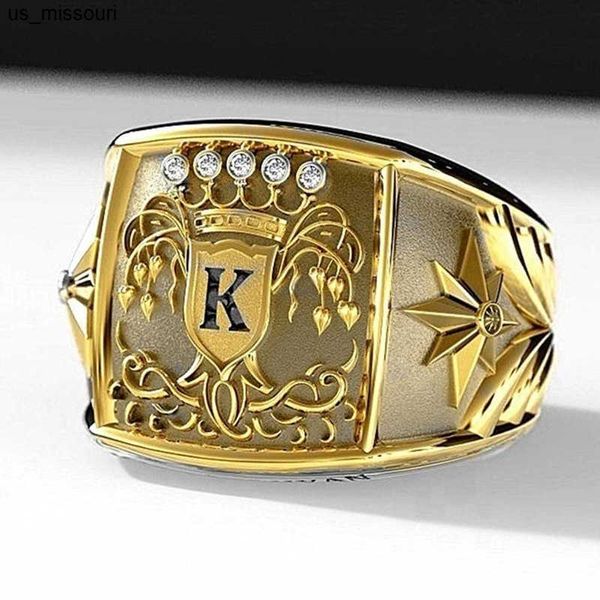 Anéis de banda Bohemia Domineering Soldier Badge Armour Men#39S anel vintage punk 14k Gold Gold Handmade Ring Jewelry Fine J230522