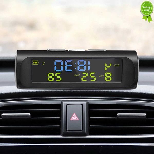 Orologio digitale a carica solare per auto nuova per auto con display LCD per data e ora, display della temperatura in auto per la decorazione di parti di auto personali all'aperto