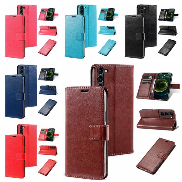 Classic Crazy Horse Leather Wallet Cases For Samsung S23 Ultra S22 Plus Note 20 A04 M54 A54 A34 5G A24 A14 4G A04E M33 A73 A53 A33 A13 Vintage Flip Cover Card Slot Pouch