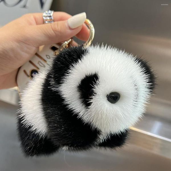 Schlüsselanhänger, niedlicher echter Panda-Anhänger, Schlüsselanhänger, Damen, Kinder, Spielzeug, Tasche, Auto, Schlüsselanhänger, Ornamente, Männer, Schmuckstücke, Rückspiegel, hängende Geschenke