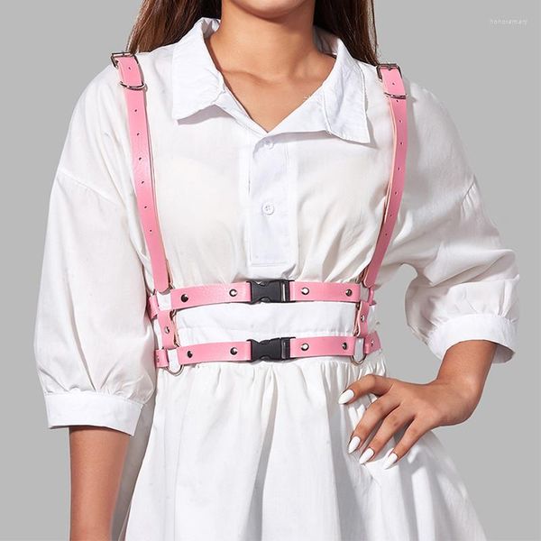 Cintos arnês corporal Mulheres Pink PU PU CHEARTE CINTEIRO GOTHIC SUSPENDENTE CRIANÇA CAIXA CAIZ THIGH SURA SUSPENDERS SLIM