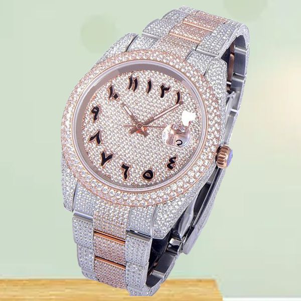 Orologio meccanico automatico da donna con design di lusso con diamanti, fibbia da tavolo pieghevole da 41 mm, piccolo orologio sportivo rotondo in acciaio inossidabile 904, regalo per fidanzato e fidanzata