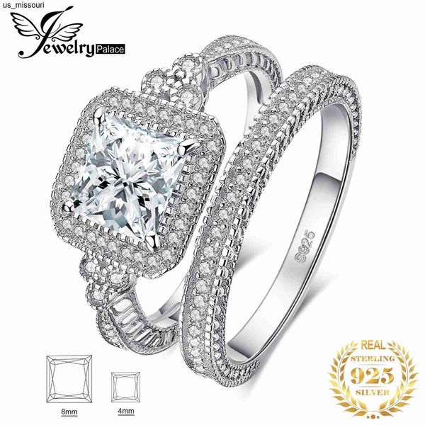 Bant Yüzükleri Jewelrypalace 2 PCS Kadınlar İçin Alyans 925 STERLING Gümüş Nişan Yüzüğü AAAAA CZ Simüle Elmas Lüks Gelin Setleri J230522