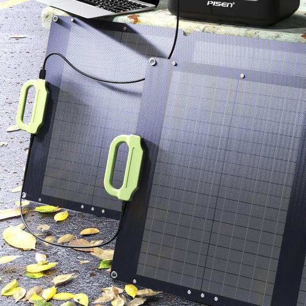 Pisen Painel solar dobrável 100W Monocristalino Silicone Film Film Mini Painel Solar Portátil 19V, Magic Black Free Instalação fácil de transportadora para uso ao ar livre