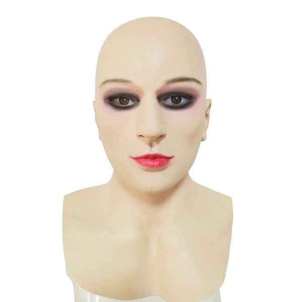 Bald Woman Masks Full Head Realistic Latex Halloween Masquerade Máscara de festa de teatro Deluxe Cosplay Dress Up Aderetes complicados