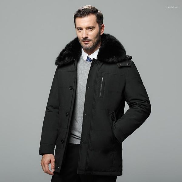 Jaqueta de inverno masculino Homens de pato branco Casaco de pato grosso Parka sobretudo dos pais de colarinho de pele Parkas JK-806